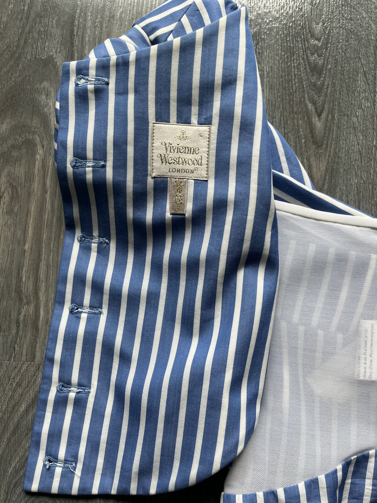 Vivienne Westwood Gold Label spring summer 1998 blue and white stripped corset