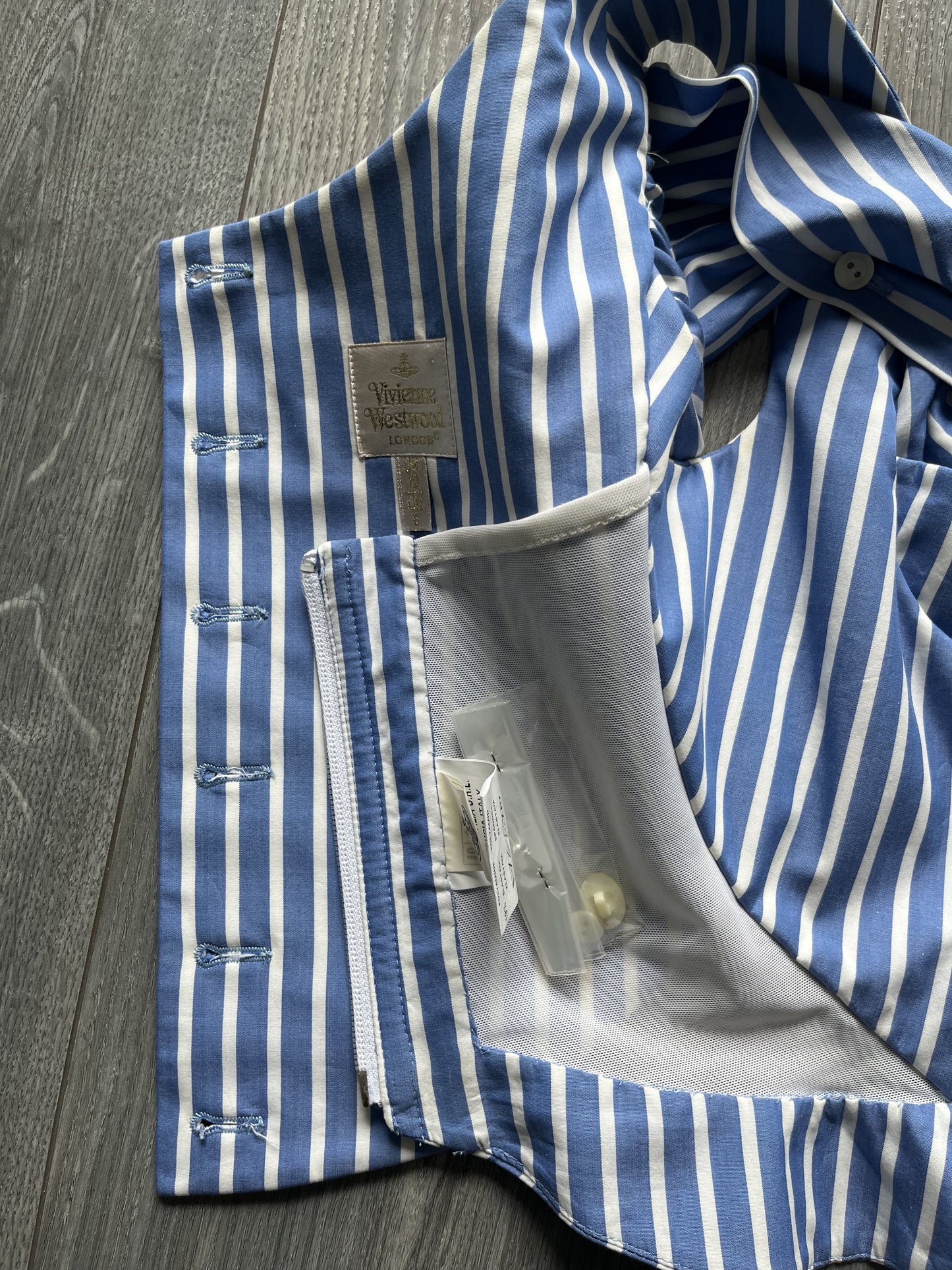 Vivienne Westwood Gold Label spring summer 1998 blue and white stripped corset