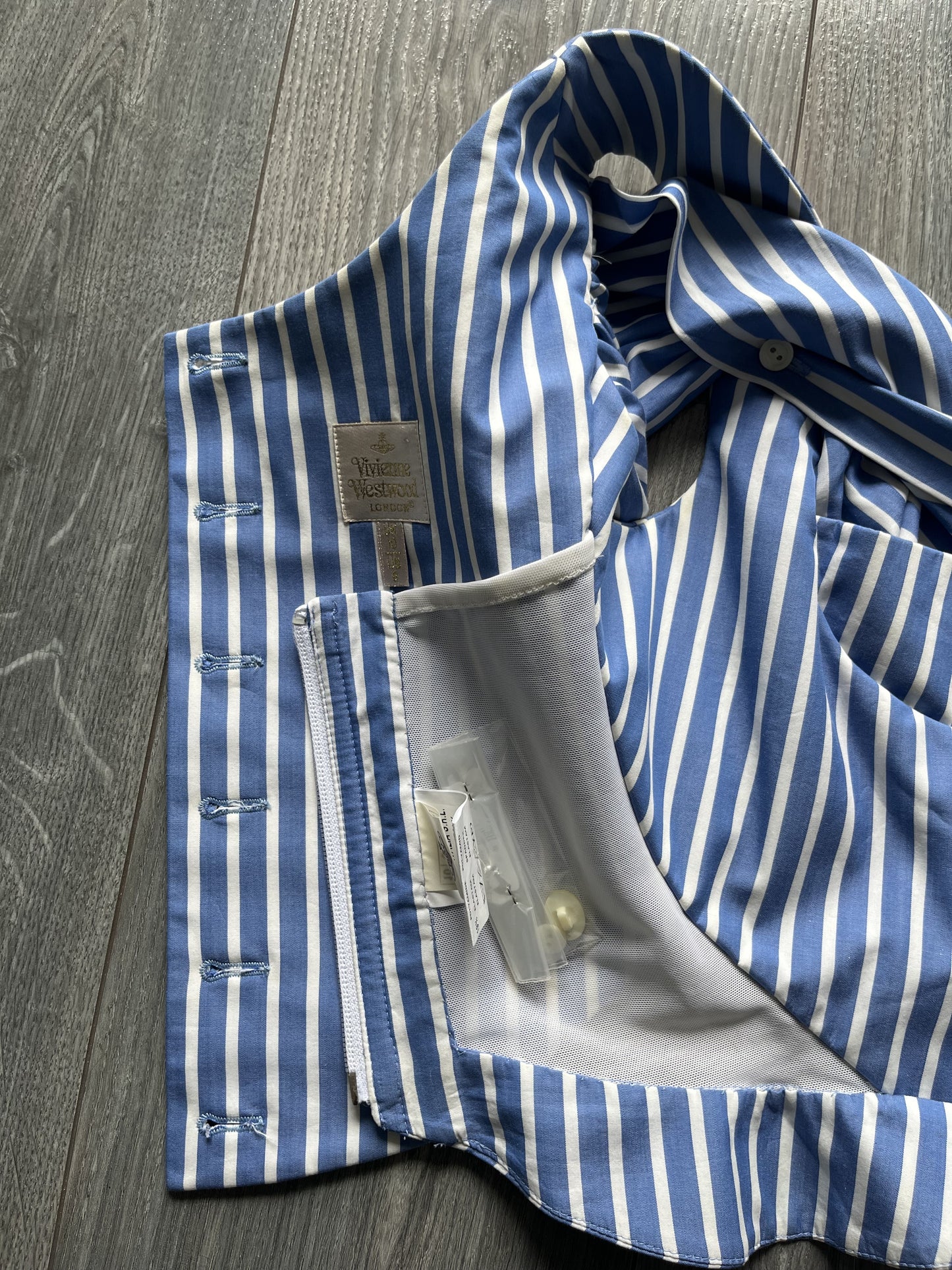 Vivienne Westwood Gold Label spring summer 1998 blue and white stripped corset