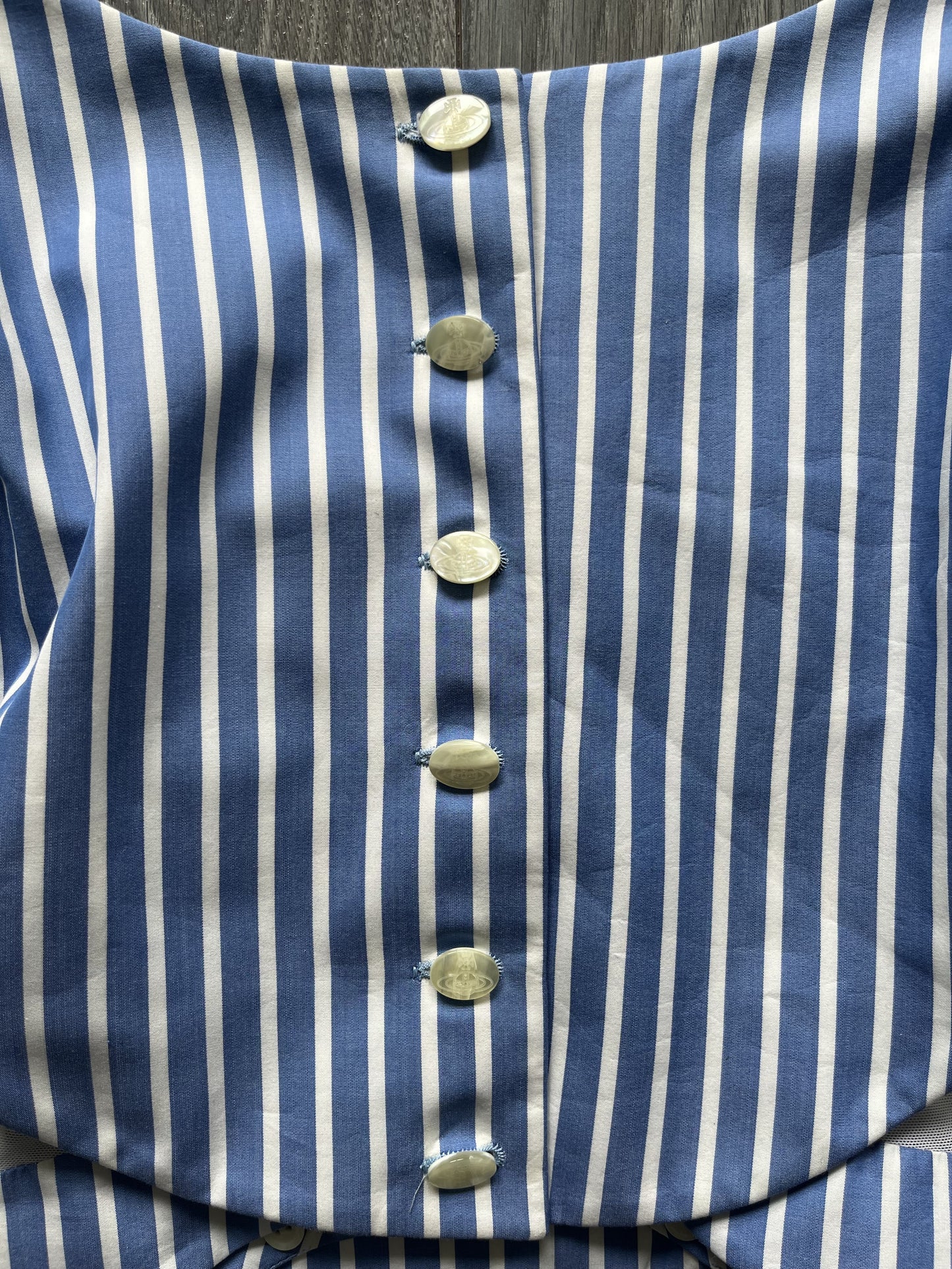 Vivienne Westwood Gold Label spring summer 1998 blue and white stripped corset