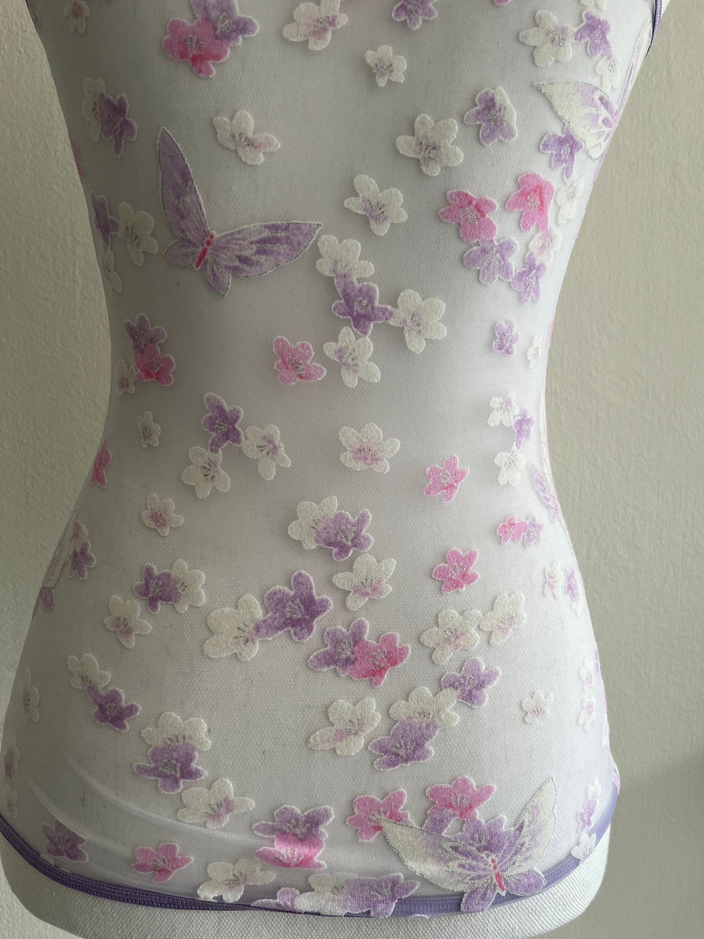 Roberto Cavalli purple see-through butterfly and florals camisole